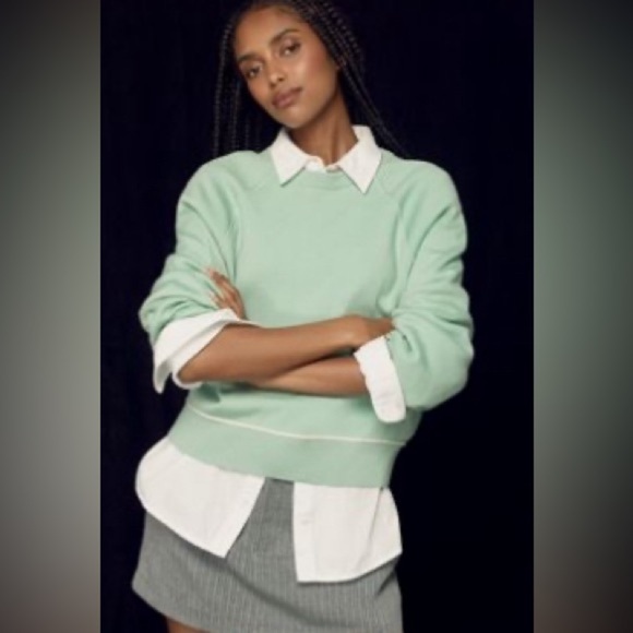 NWT! Anthropologie Green The Oaklyn Cozy Crew-Neck Sweatshirt - Size XL 🐬 - Picture 8 of 8